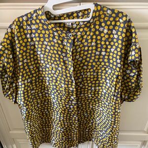 CABI M Silk Clover Polka Dot Top Gray & Yellow